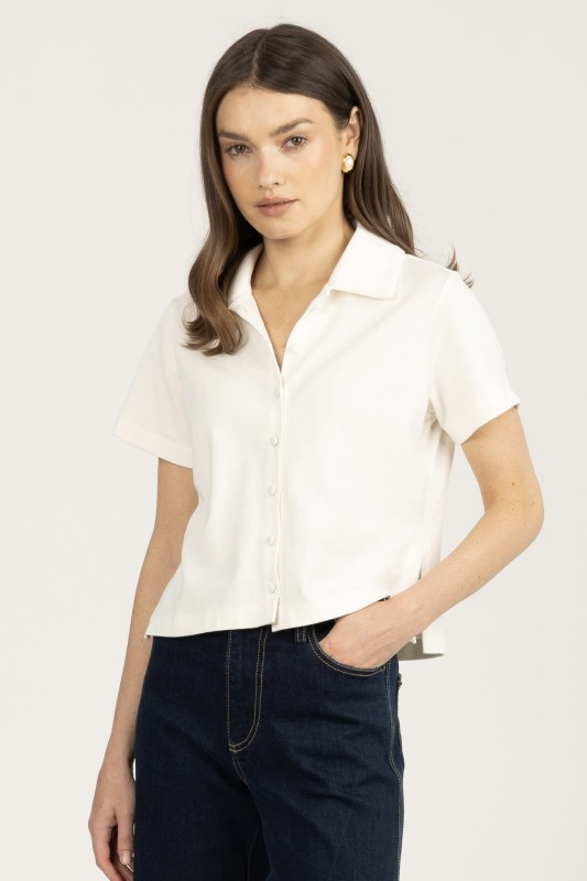 Sweterkowy t-shirt z kołnierzykiem